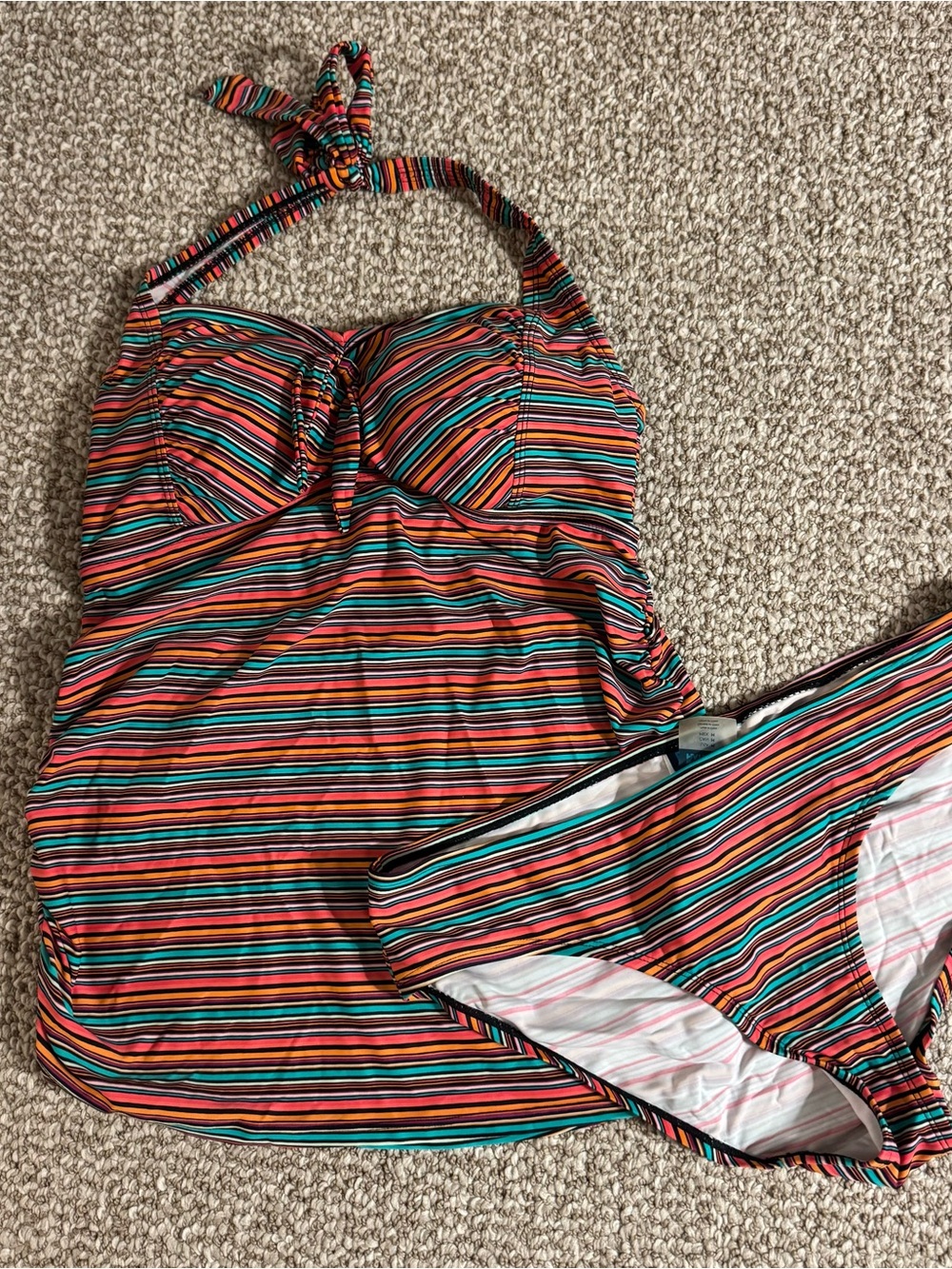 Beach Bump Motherhood Maternity Tankini Swimsuit Set 2 Piece Striped Medium